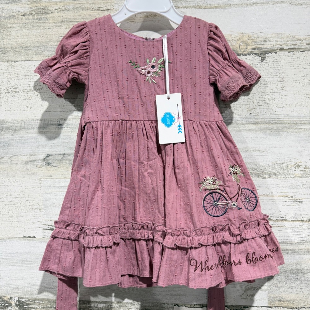Evie's Closet Dress Girls 12M Pink Floral Embroidered Cottagecore NWT